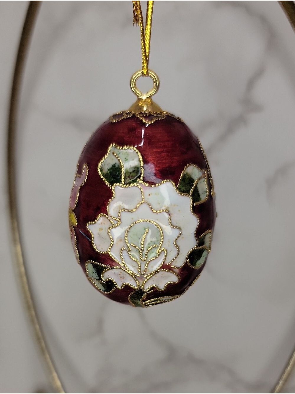 Vintage Floral Cloisonné Egg Ornament - Picture 2 of 11